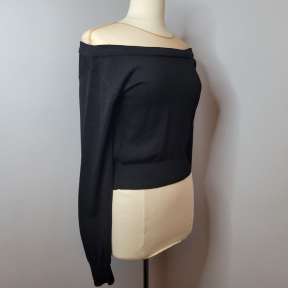 ENDLESS ROSE Women Small Black Viscose Off-The-Shoulder Sweater Sheer Pink Top - Picture 5 of 9